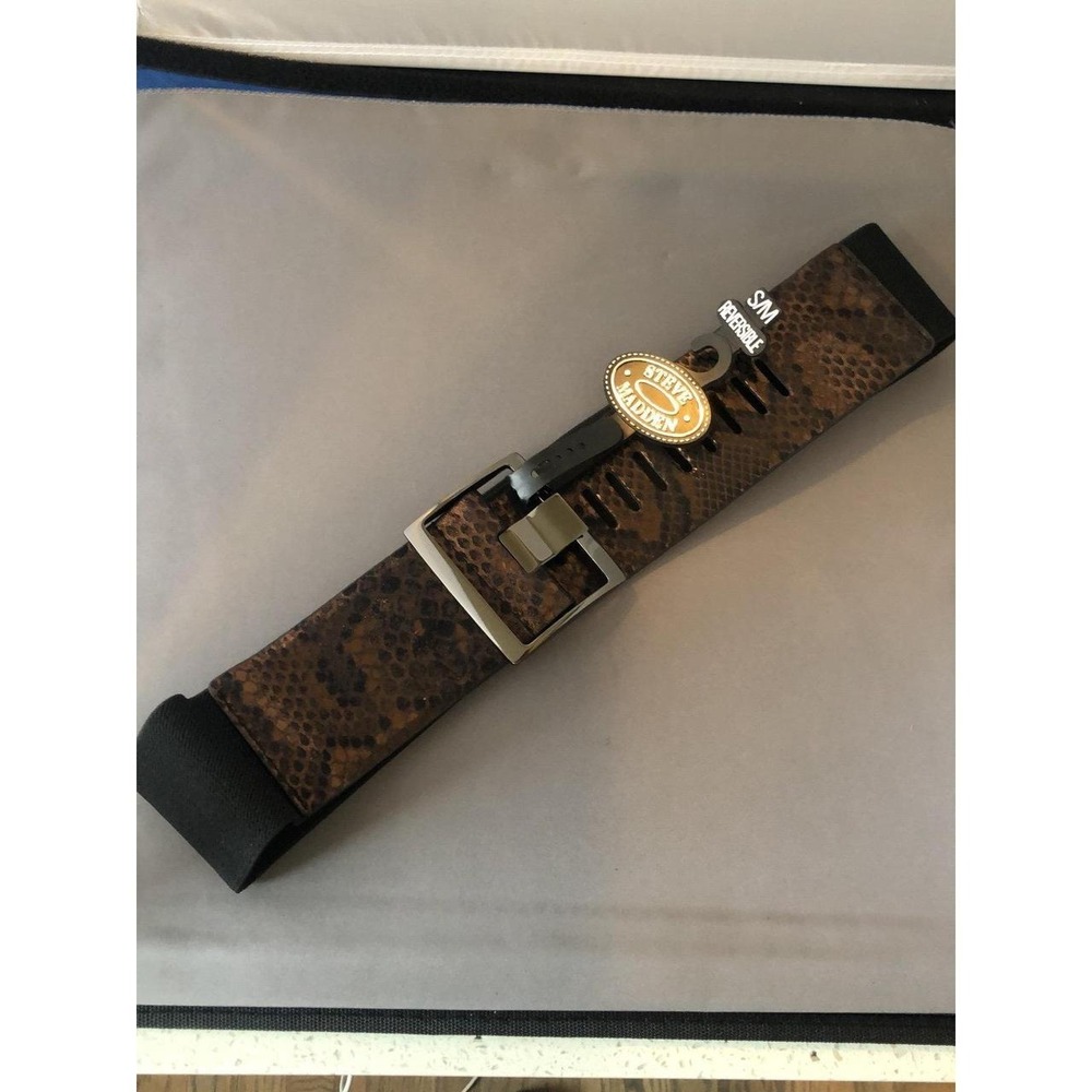 NWT Steve Madden Womens Fashion Reversible Stretch Belt - Black/Brown